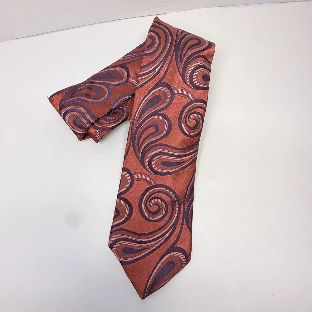 Ted Baker Orange Purple Swirl Paisley Print 100% Silk Neck Tie